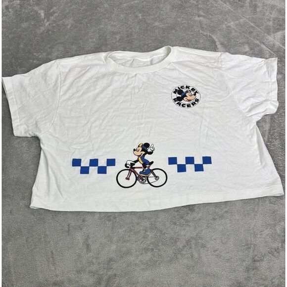 Vintage 90s Mickey Mouse Short Sleeve Cropped T Shirt Women's Size Large White - Picture 1 of 9